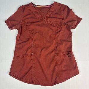 Scrubstar Ultimate Women Small Scrub Top Heather Clay Mock Wrap Nursing Medical